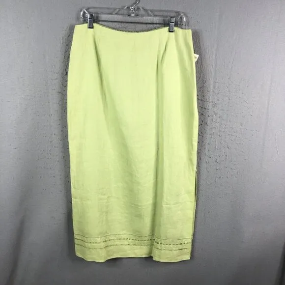 Talbots Skirt Womens 14 Lime Green 100% Linen Midi  Easter Church Office NEW