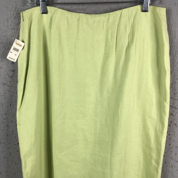 Talbots Skirt Womens 14 Lime Green 100% Linen Midi  Easter Church Office NEW