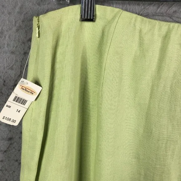 Talbots Skirt Womens 14 Lime Green 100% Linen Midi  Easter Church Office NEW