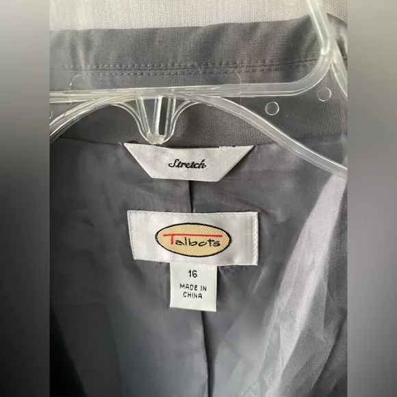 Talbots Wool Blend Blazer Gray Womens Size 16 Stretch NWOT