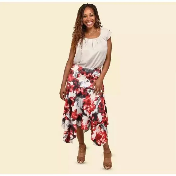 Tamsy Floral Asymmetrical Midi Skirt Size XL