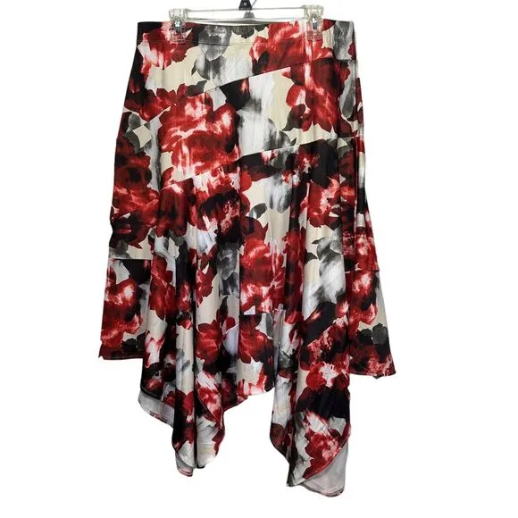 Tamsy Floral Asymmetrical Midi Skirt Size XL