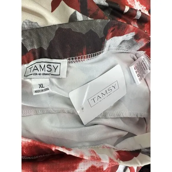 Tamsy Floral Asymmetrical Midi Skirt Size XL