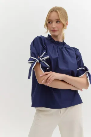Tania Solid Mock Ruffled Neck Blouse