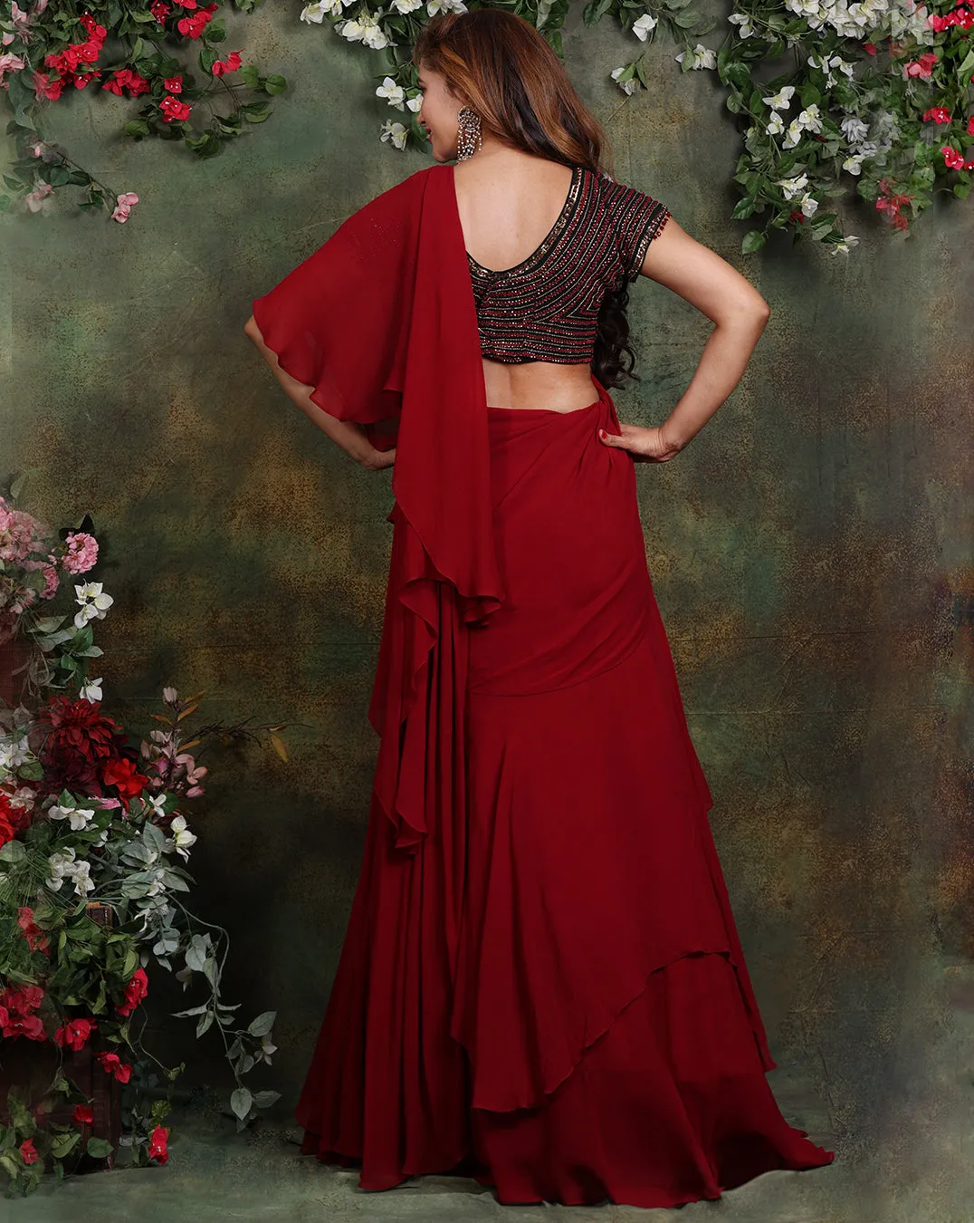 The Maroon Ruffle Sari