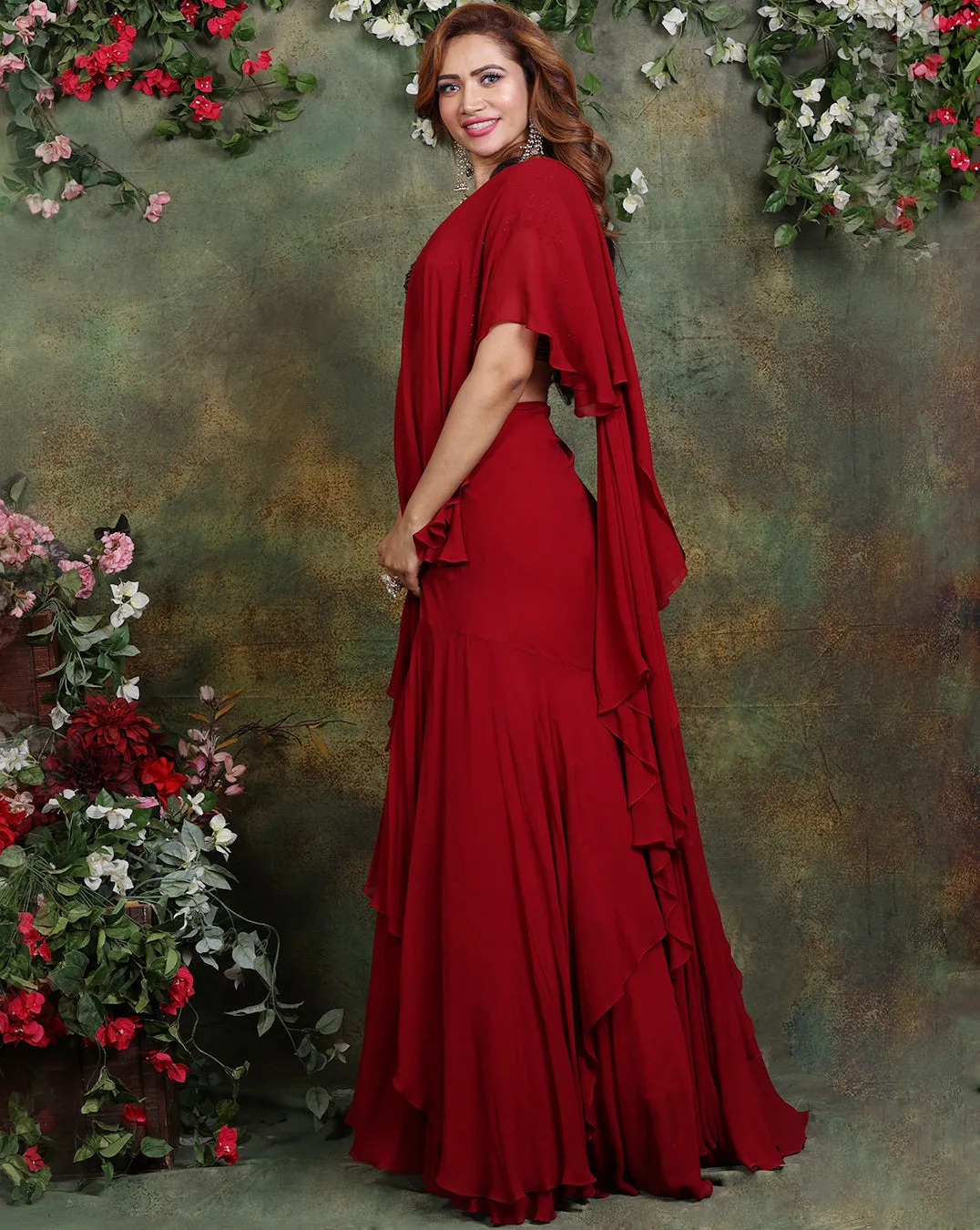 The Maroon Ruffle Sari
