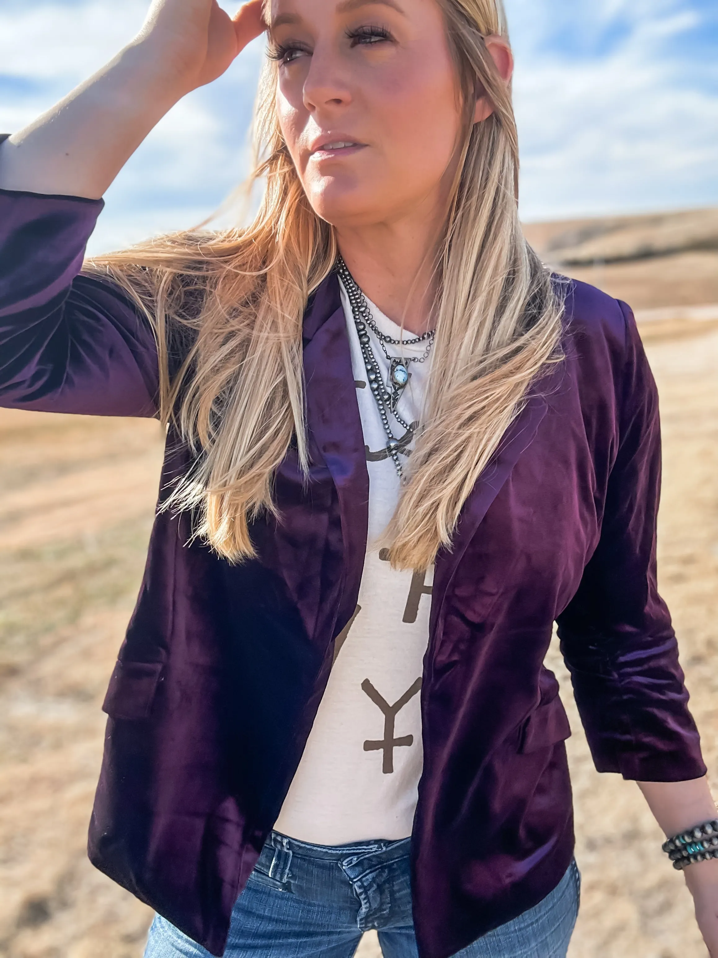 The Wesley Deep Plum Velvet Blazer