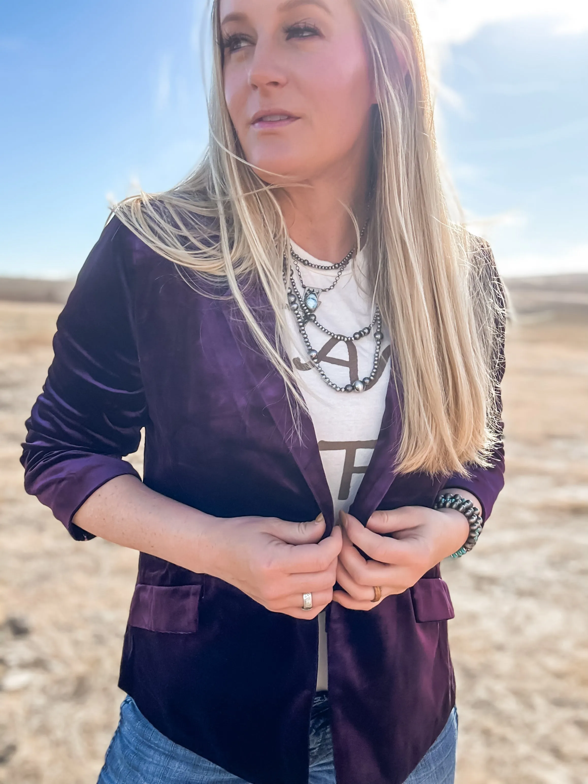The Wesley Deep Plum Velvet Blazer