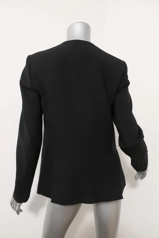 Theory Blazer Belma Black Satin-Trim Stretch Wool Size 6 One-Button Jacket