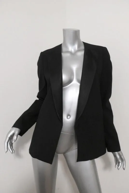 Theory Blazer Belma Black Satin-Trim Stretch Wool Size 6 One-Button Jacket
