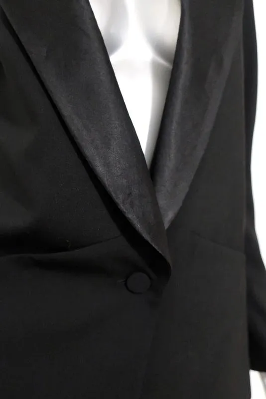 Theory Blazer Belma Black Satin-Trim Stretch Wool Size 6 One-Button Jacket