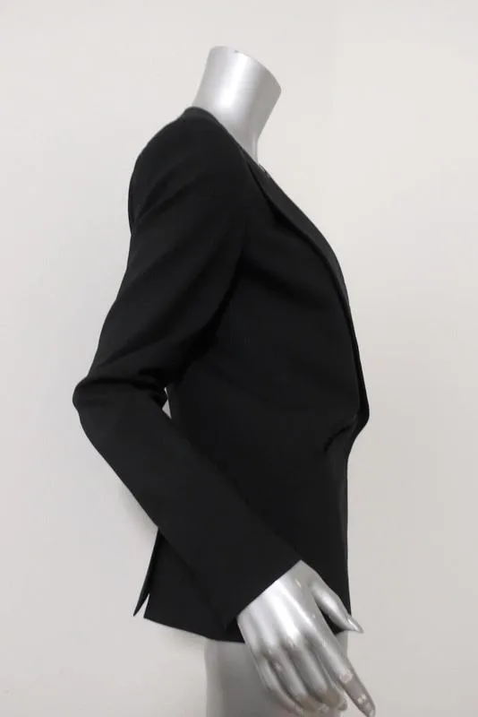Theory Blazer Belma Black Satin-Trim Stretch Wool Size 6 One-Button Jacket