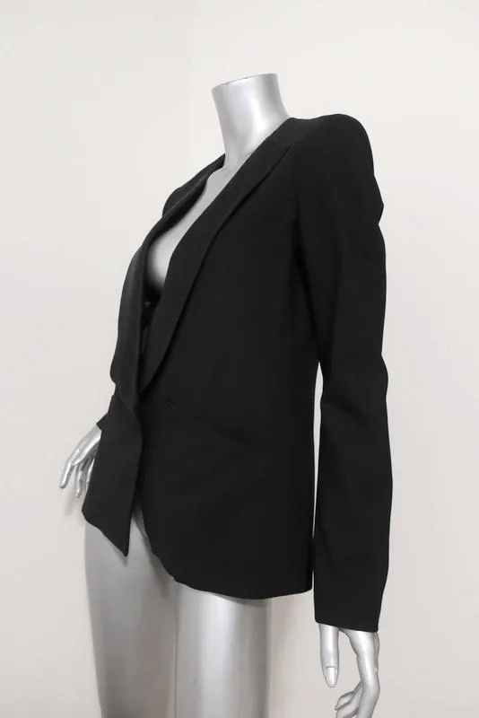 Theory Blazer Belma Black Satin-Trim Stretch Wool Size 6 One-Button Jacket