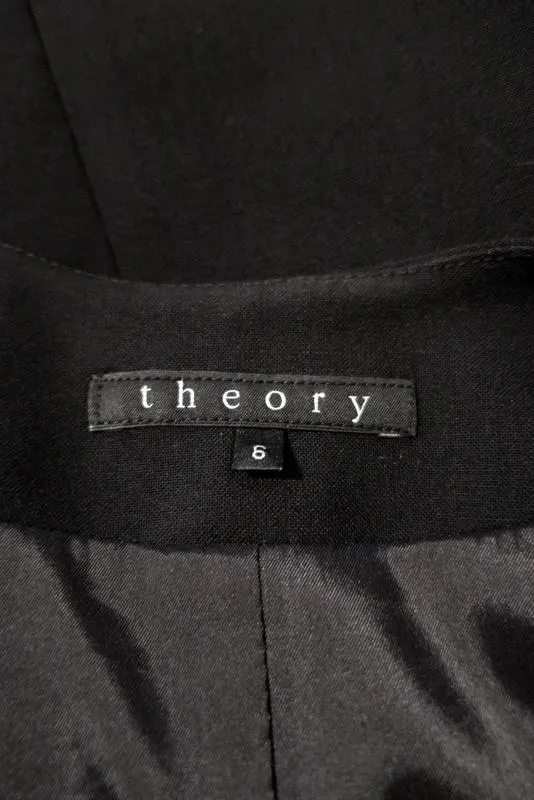 Theory Blazer Belma Black Satin-Trim Stretch Wool Size 6 One-Button Jacket