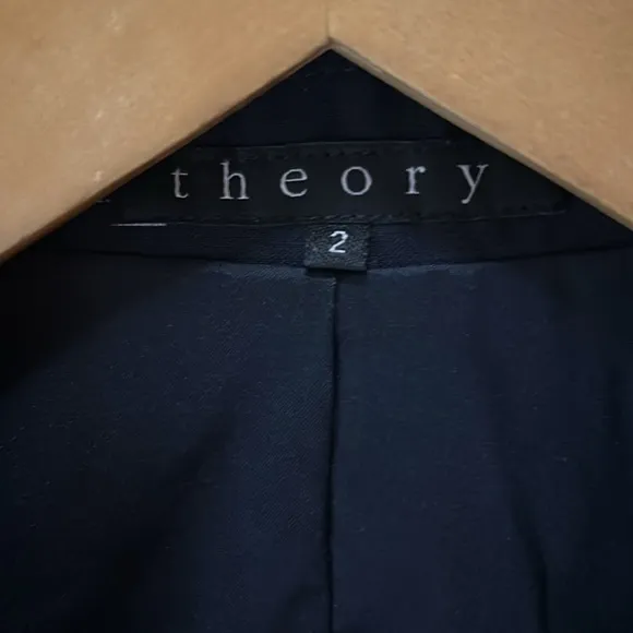 Theory Navy Pinstripe Wool Blend Classic Blazer Size 2