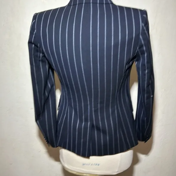 Theory Navy Pinstripe Wool Blend Classic Blazer Size 2
