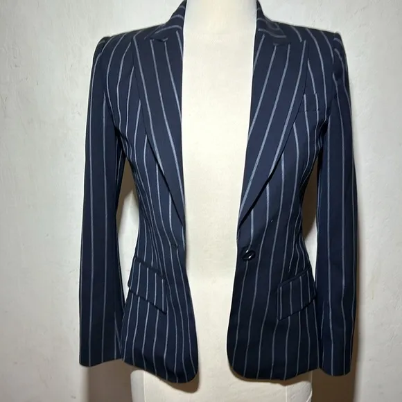 Theory Navy Pinstripe Wool Blend Classic Blazer Size 2