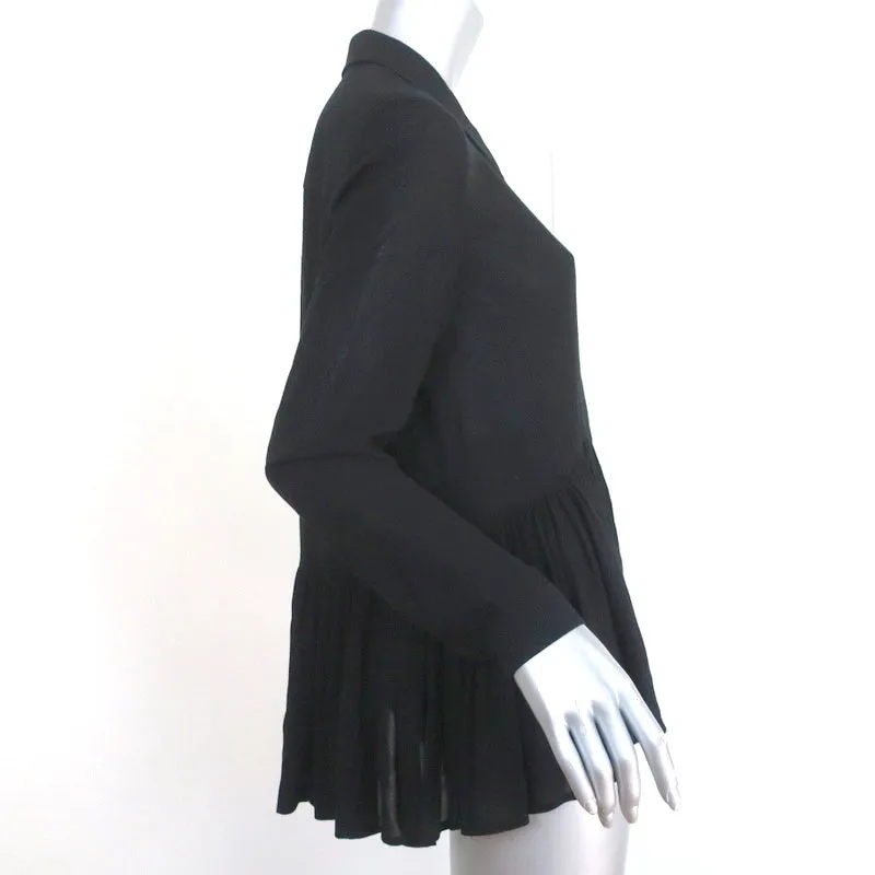 Tibi Peplum Blouse Savanna Black Crepe Size 6 Long Sleeve Button Up Top