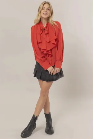 TIE NECK RUFFLE BLOUSE