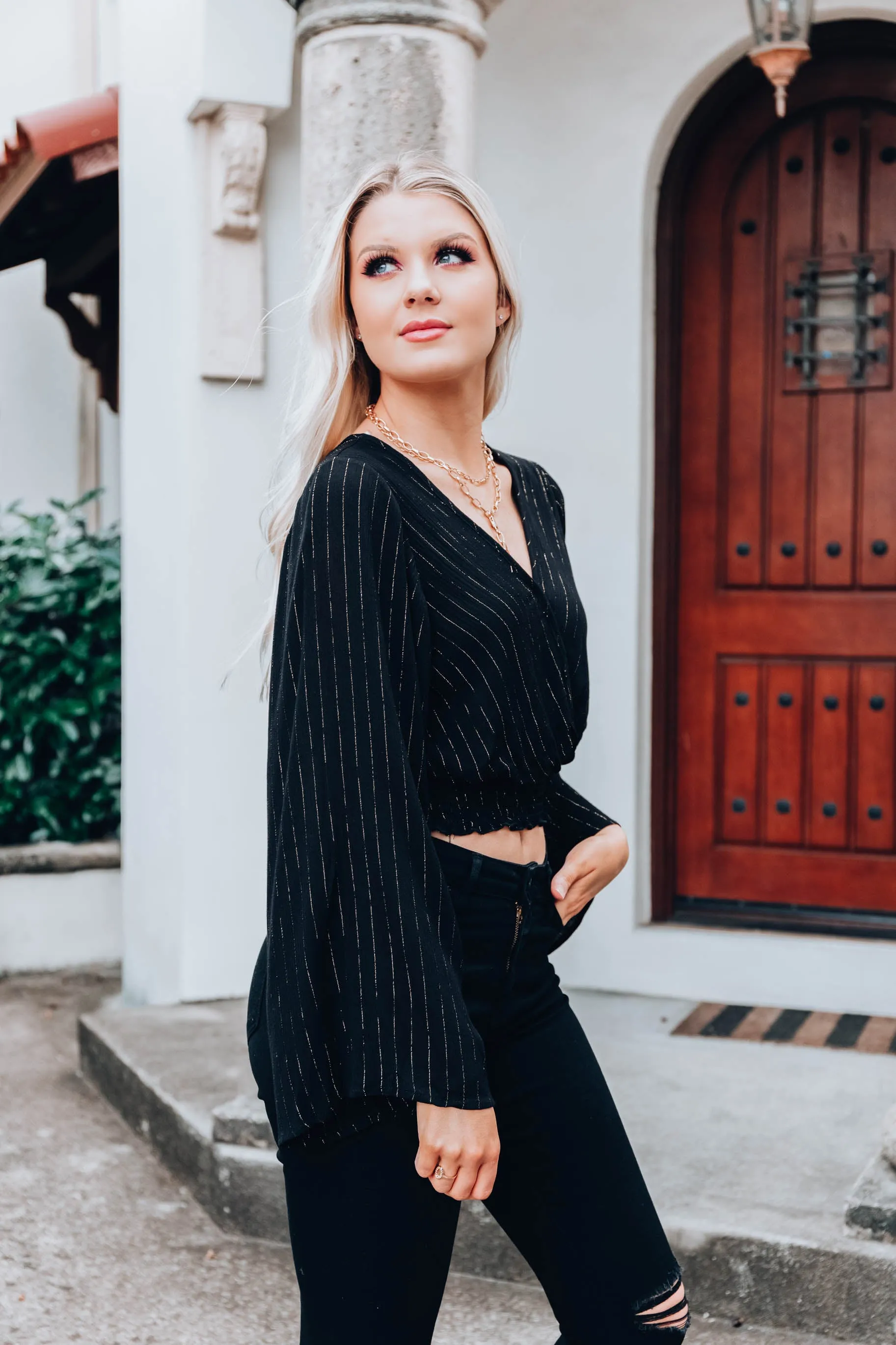 Tinsel Bell Sleeve Crop Top - Black