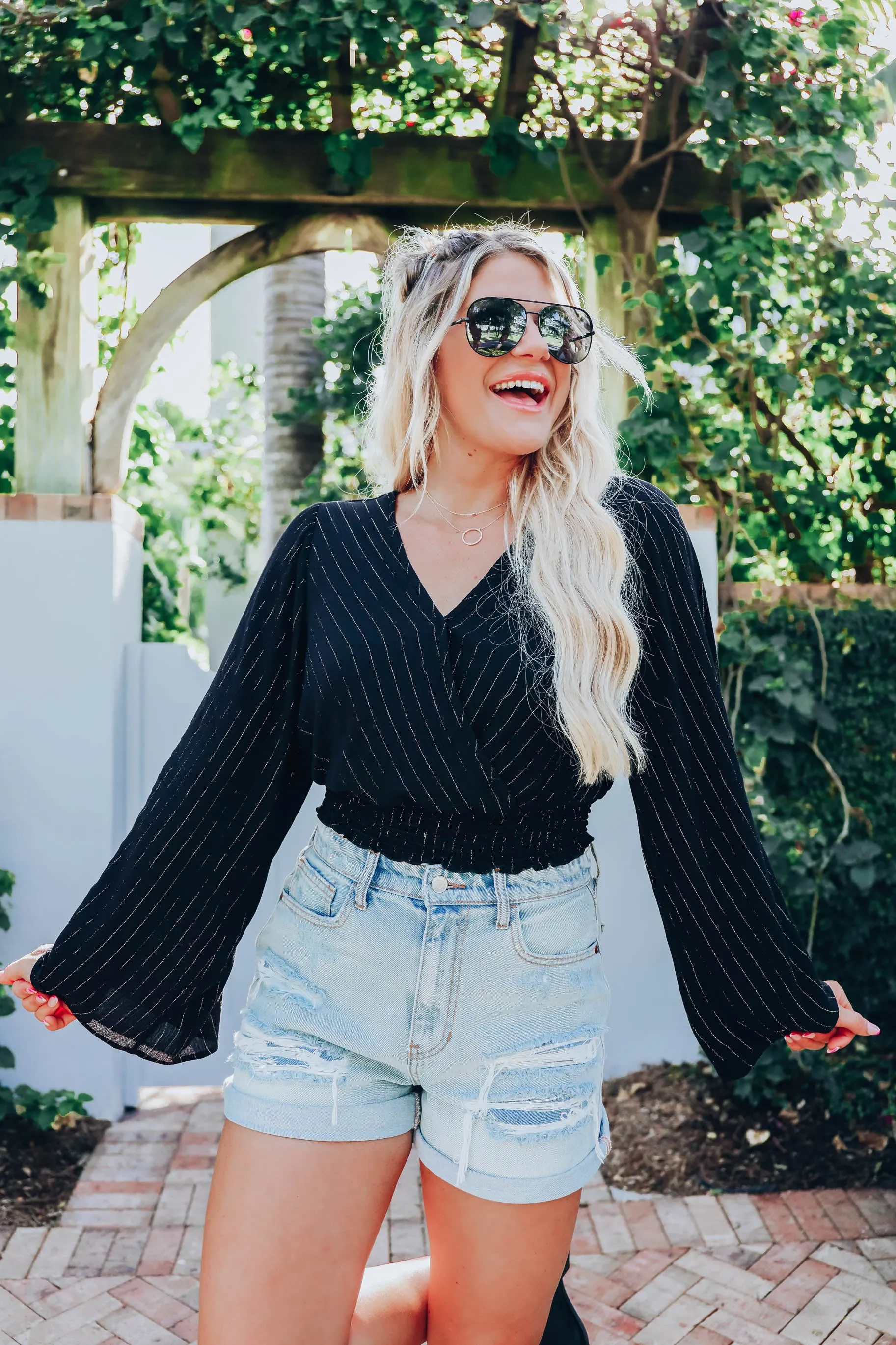Tinsel Bell Sleeve Crop Top - Black