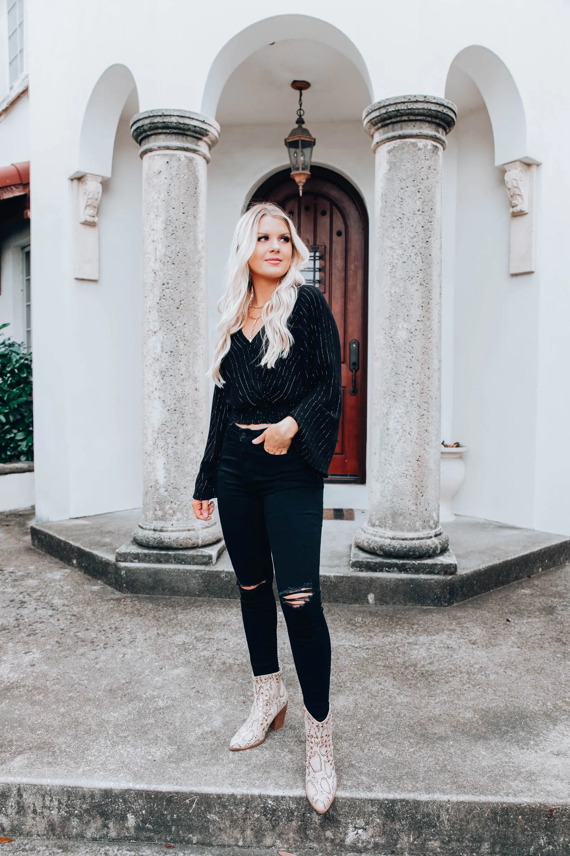 Tinsel Bell Sleeve Crop Top - Black