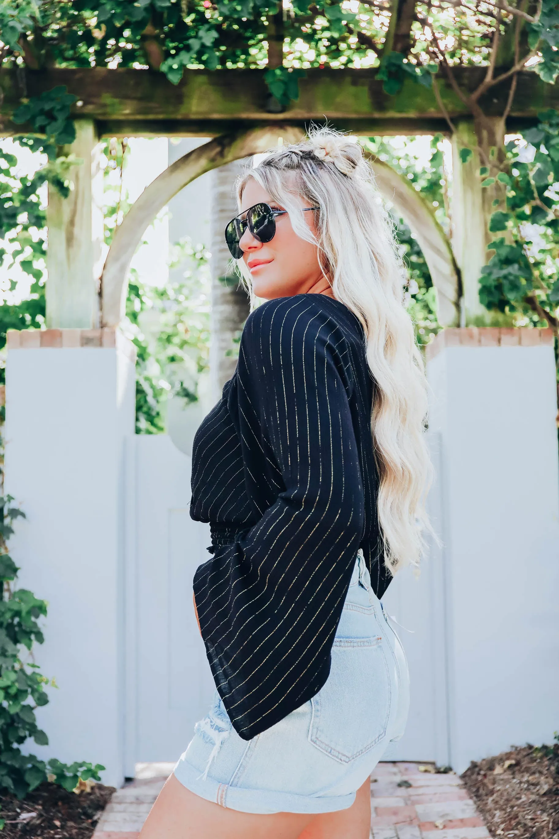 Tinsel Bell Sleeve Crop Top - Black