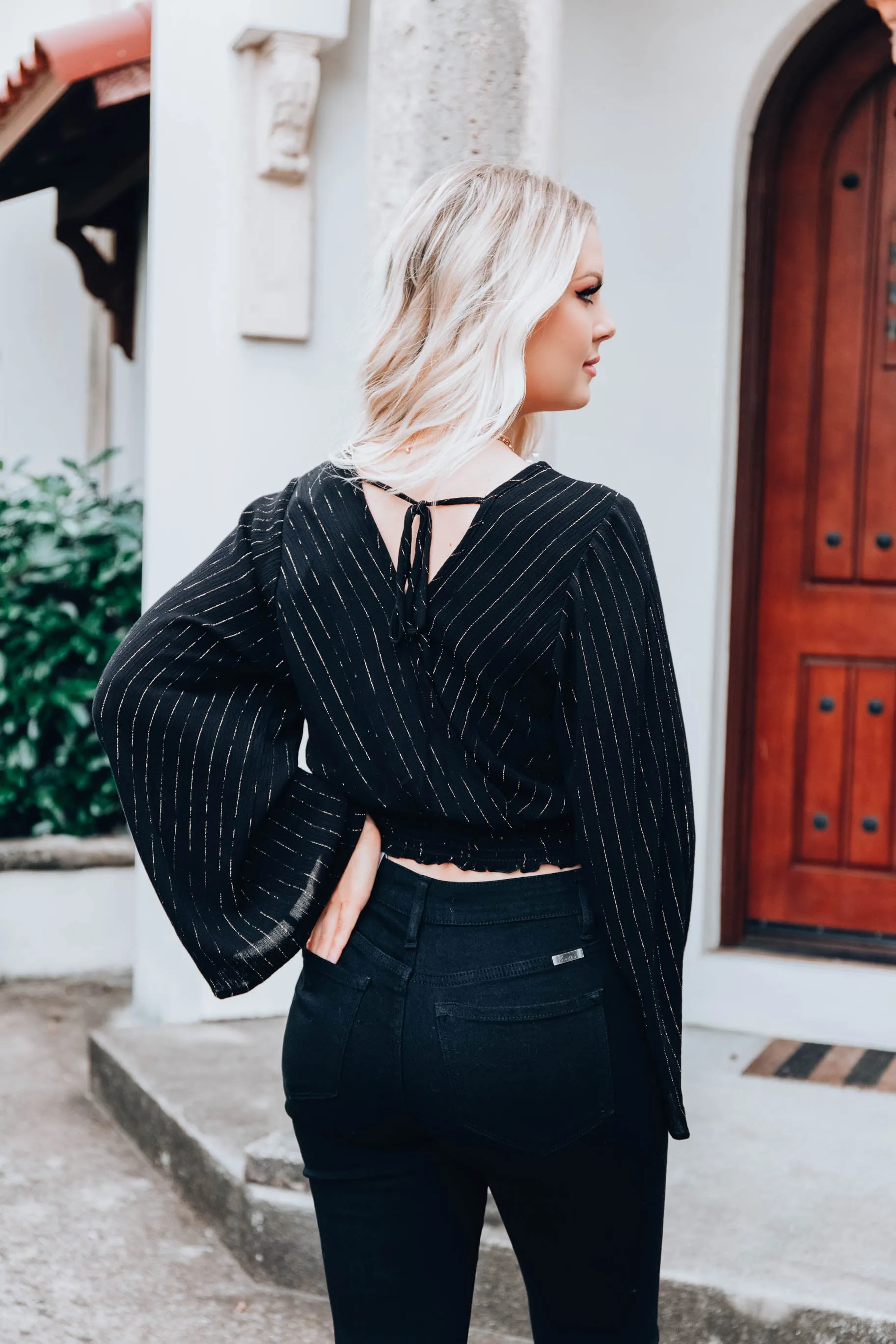 Tinsel Bell Sleeve Crop Top - Black