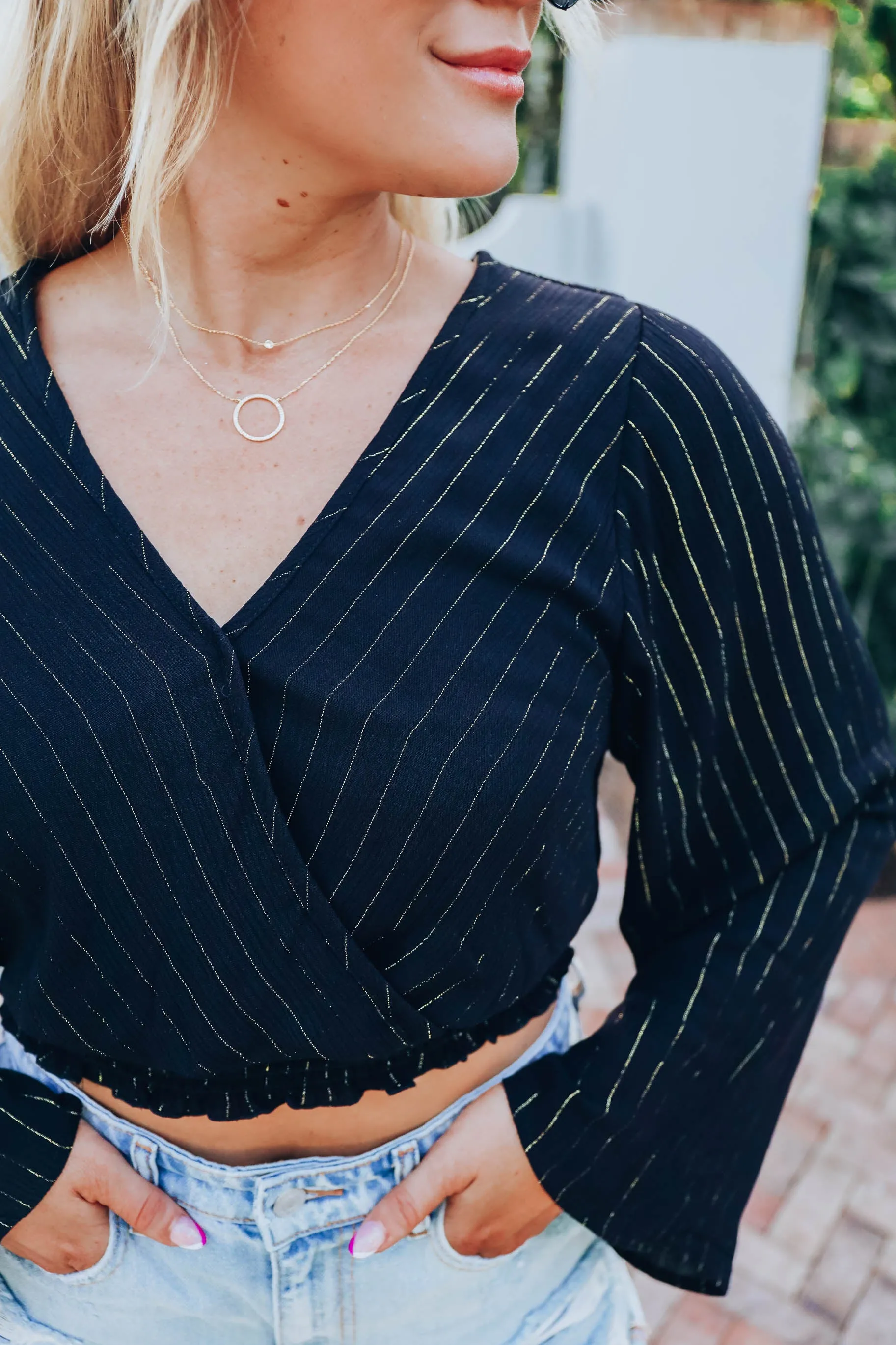 Tinsel Bell Sleeve Crop Top - Black