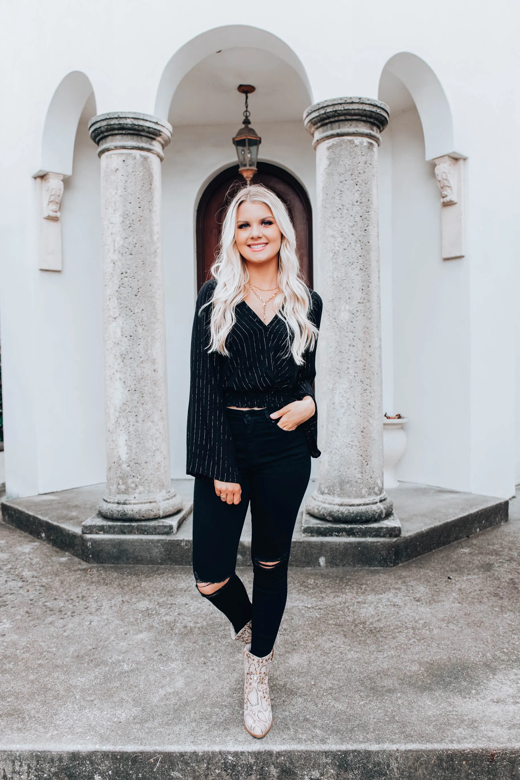 Tinsel Bell Sleeve Crop Top - Black