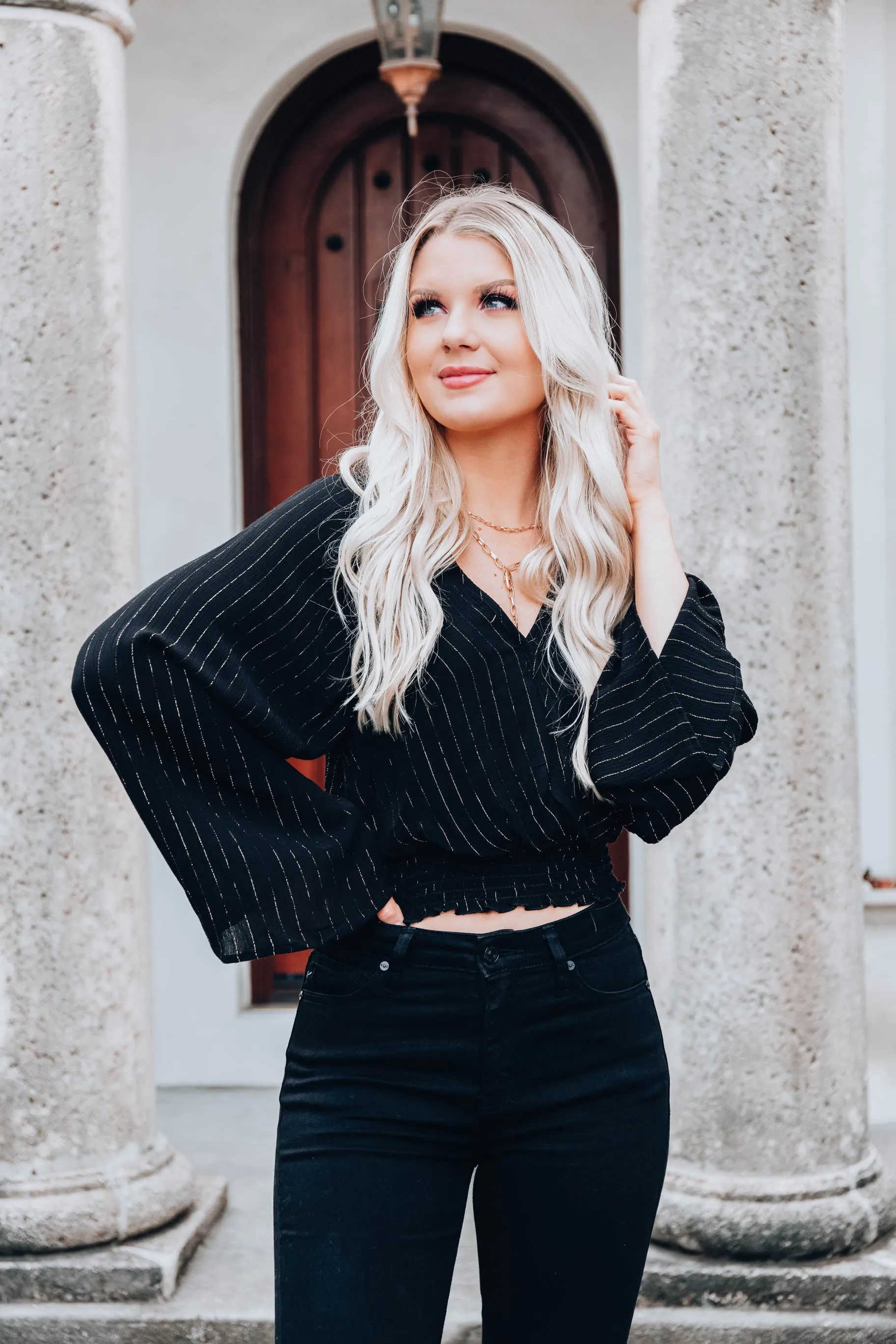 Tinsel Bell Sleeve Crop Top - Black