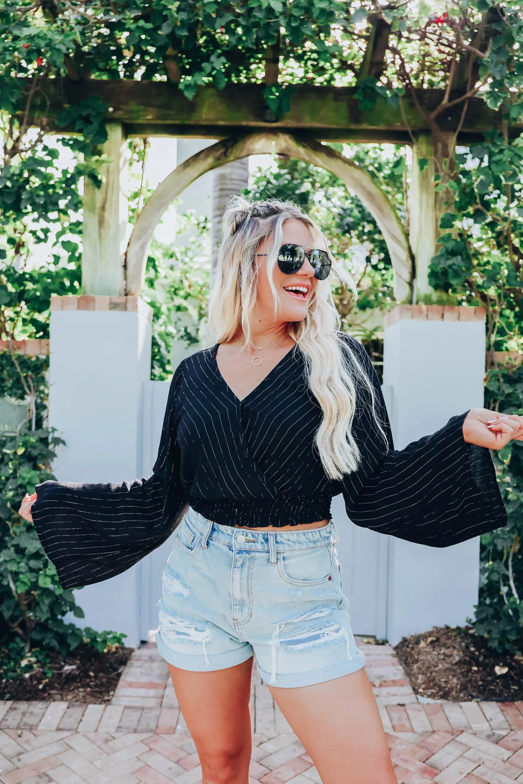 Tinsel Bell Sleeve Crop Top - Black