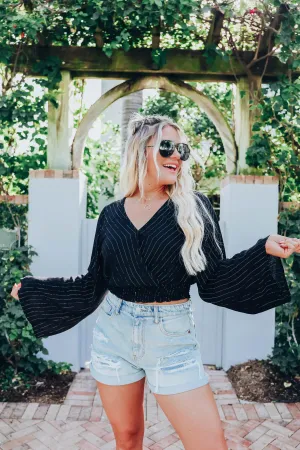 Tinsel Bell Sleeve Crop Top - Black