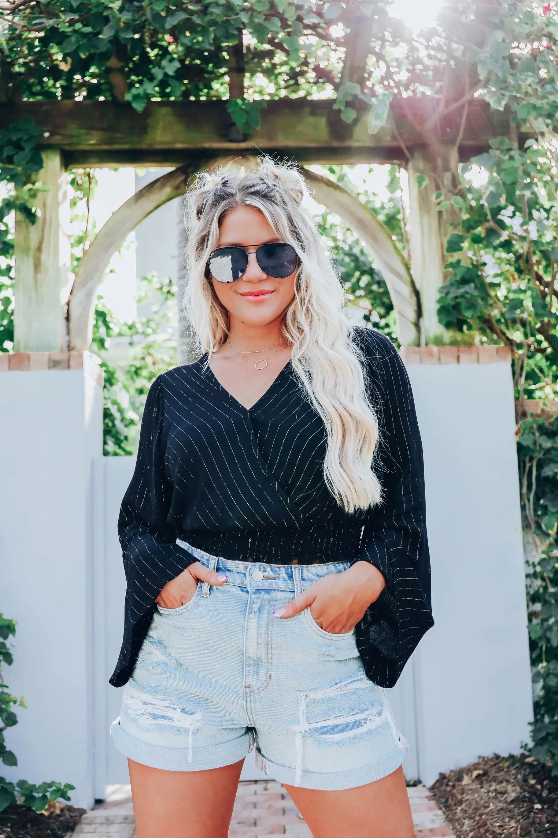 Tinsel Bell Sleeve Crop Top - Black