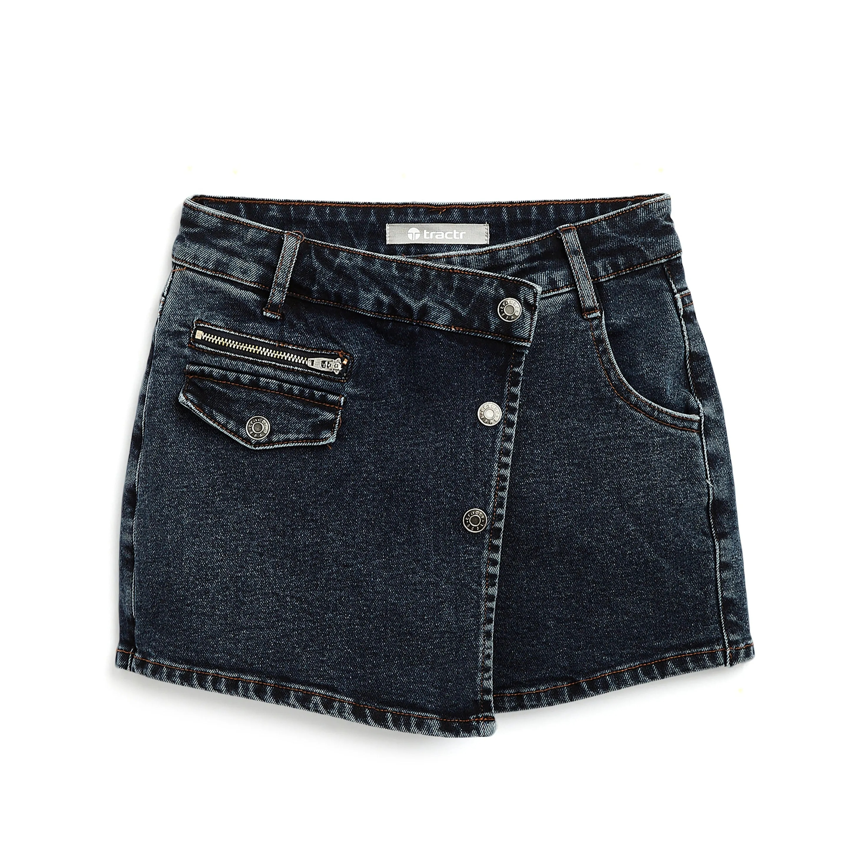 Tractr Girls Indigo Overflap Button Skort