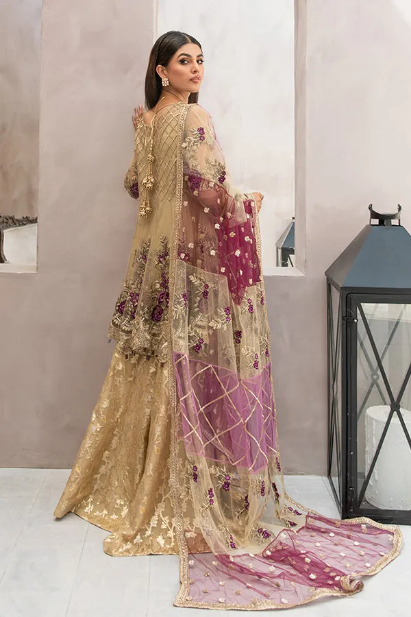 Traditional Embroidered Pakistani Party Dress in Peplum Frock and Gharara Style for Eid