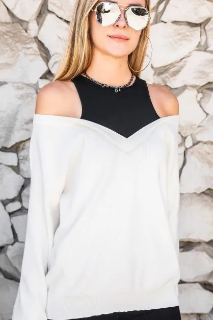 Two Layered Knit sweater - White