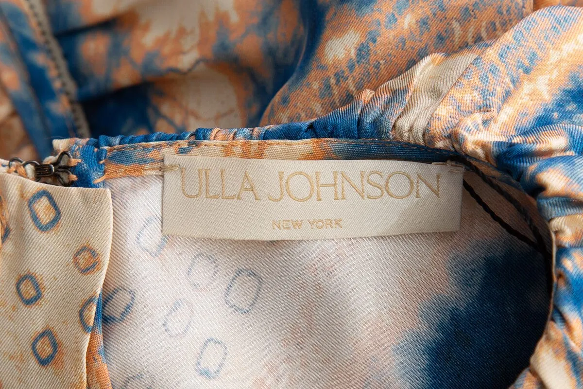 Ulla Johnson Beige & Blue Silk Ruffle Printed Blouse SZ 4
