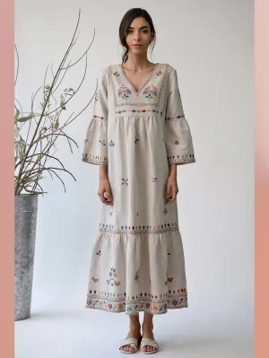 UMBAR by Payal Pratap   I   Dress-Kaladungar-I-A-Tiered-Gathered-V-Neck-Maxi-Dress-With-Peplum-Sleeves