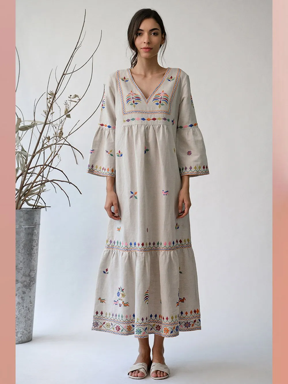 UMBAR by Payal Pratap   I   Dress-Kaladungar-I-A-Tiered-Gathered-V-Neck-Maxi-Dress-With-Peplum-Sleeves