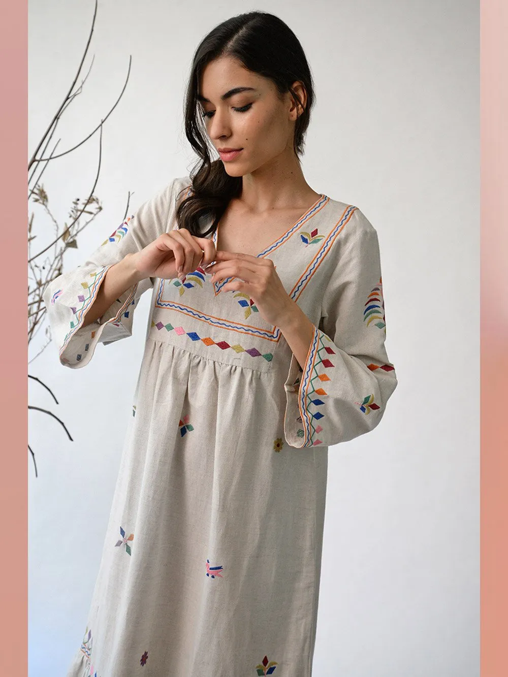 UMBAR by Payal Pratap   I   Dress-Kaladungar-I-A-Tiered-Gathered-V-Neck-Maxi-Dress-With-Peplum-Sleeves