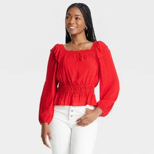 Universal Thread Women's Balloon Long Sleeve Peplum Blouse