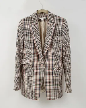 Veronica Beard Beige Houndstooth Wool Blazer - 6