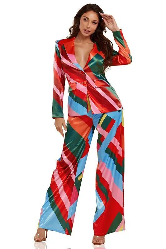Vibrant Multi Stripe Pattern Colorful Suit
