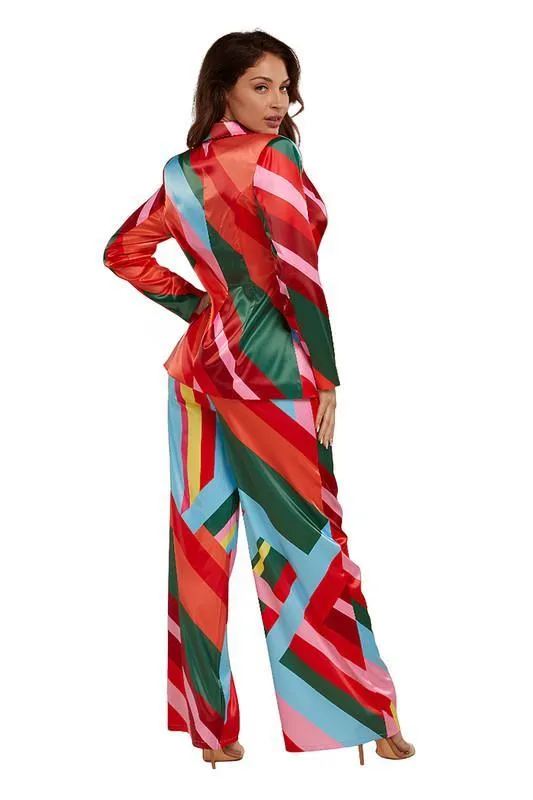 Vibrant Multi Stripe Pattern Colorful Suit