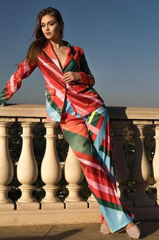 Vibrant Multi Stripe Pattern Colorful Suit