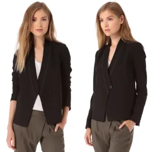 Vince Black Collarless Asymmetrical Blazer