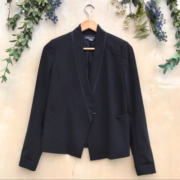 Vince Black Collarless Asymmetrical Blazer