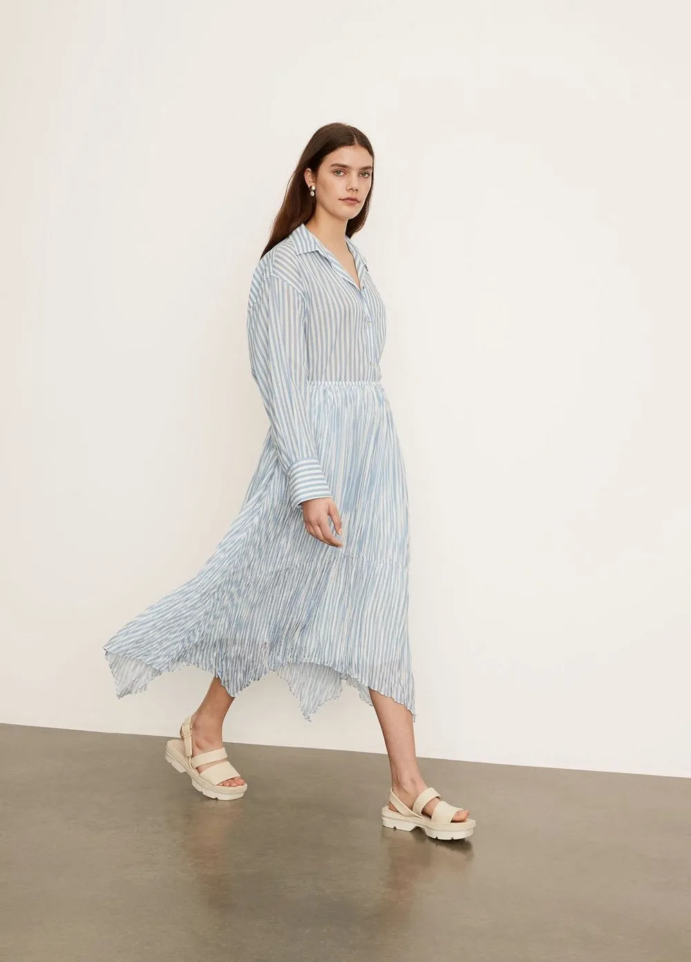 Vince Blue Stripe Crushed Tiered Skirt