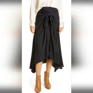 Vince Tie Front Asymmetrical Hem Skirt In Black